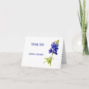 Carte De Remerciements Fleurs de Bleuet sur Fond Blanc, Mariage