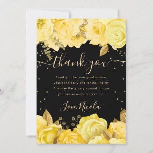 Carte De Remerciements Fleurs de bordure de roses jaunes aquarelle Annive