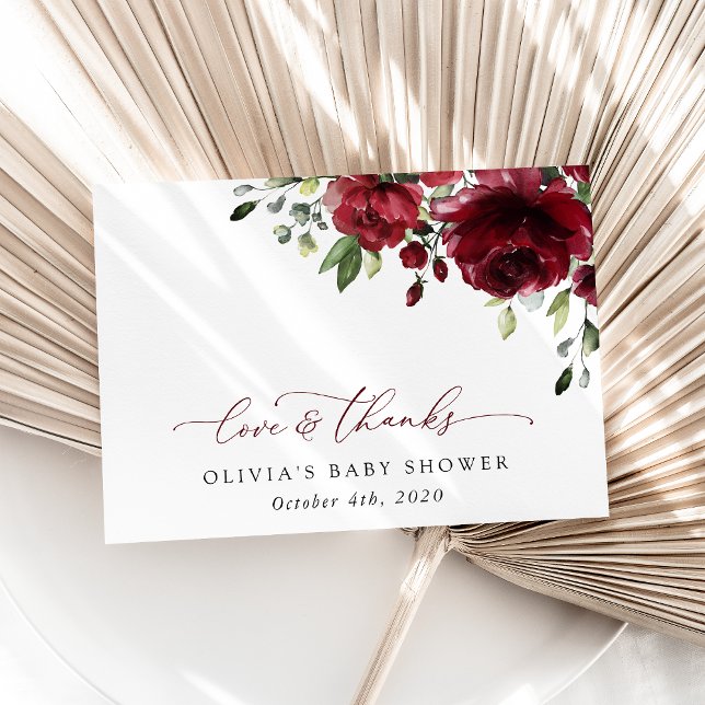 Carte De Remerciements Fleurs de Bourgogne, Fleurs Rouges, Bohème, Baby S (Créateur téléchargé)