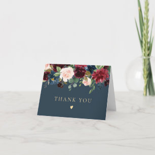 Carte De Remerciements Fleurs de Bourgogne rustique et bleu marine