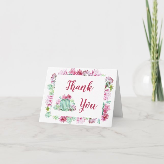 Carte De Remerciements Fleurs de cactus roses Succulents Mariage d'aquare (Devant)