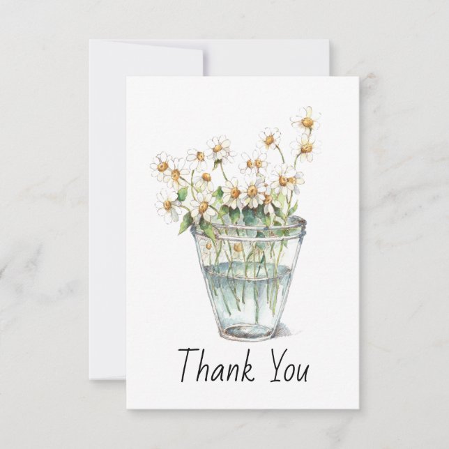 Carte De Remerciements Fleurs de camomille à l'aquarelle dans du verre (Devant)