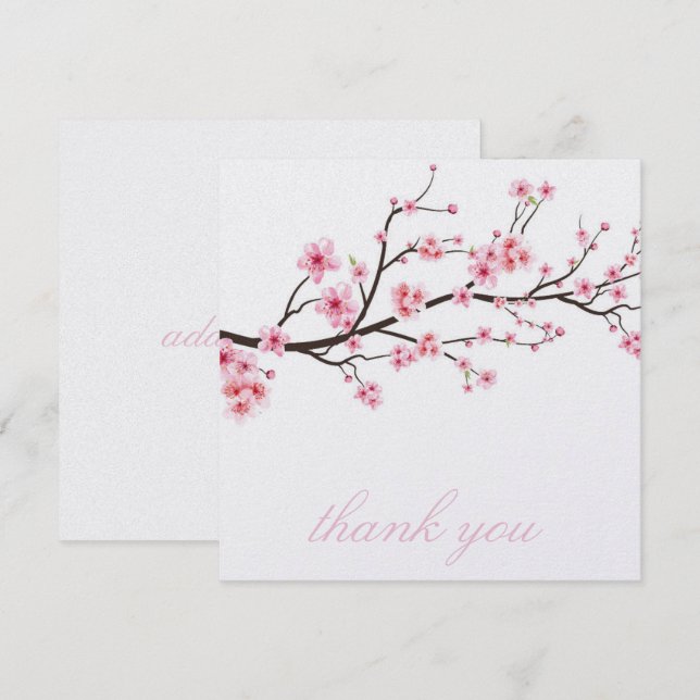 CARTE DE REMERCIEMENTS : FLEURS DE CERISIER SAKURA (Devant / Derrière)