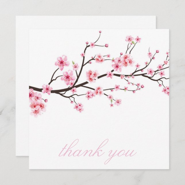 CARTE DE REMERCIEMENTS : FLEURS DE CERISIER SAKURA (Devant / Derrière)