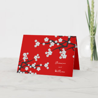 Carte De Remerciements Fleurs de cerisier Sakura blanches Mariage asiatiq