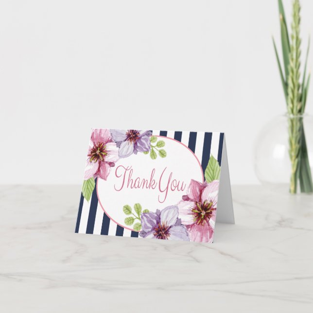 Carte De Remerciements Fleurs de couleur pourpre aquarelle remerciements  (Devant)