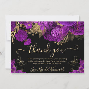 Carte De Remerciements Fleurs de couleur violette et or aquarelle pour an