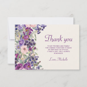 Carte De Remerciements Fleurs de feuillage rose blush violet pour anniver