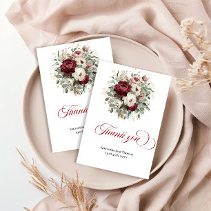 Carte De Remerciements Fleurs de feuillage rouge profond tendance or Reme