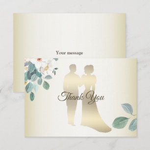 Carte De Remerciements Fleurs de feuilles vertes cadre doré mariage moder