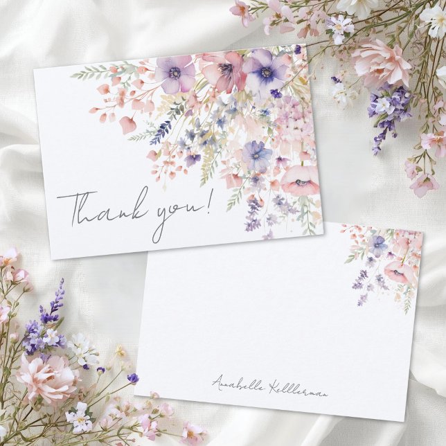 Carte De Remerciements Fleurs de Fleur Sauvage (Wildflower Floral Thank You Card )