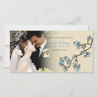 Carte De Remerciements Fleurs de fleurs de la Pêche Bleue Mariage asiatiq