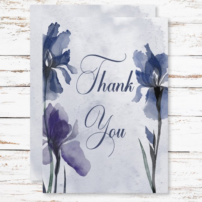 Carte De Remerciements Fleurs de Iris Bleu Mariage moderne bleu (Blue Iris Flowers Modern Blue Wedding Thank You Card)