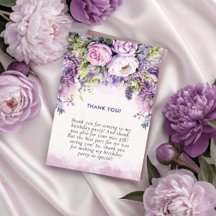 Carte De Remerciements Fleurs de jardin violet et rose Fille Anniversaire