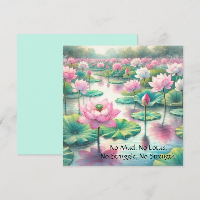 Carte De Remerciements Fleurs de Lotus & Citation (Devant / Derrière)