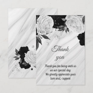 Carte De Remerciements fleurs de marbre noir et blanc 