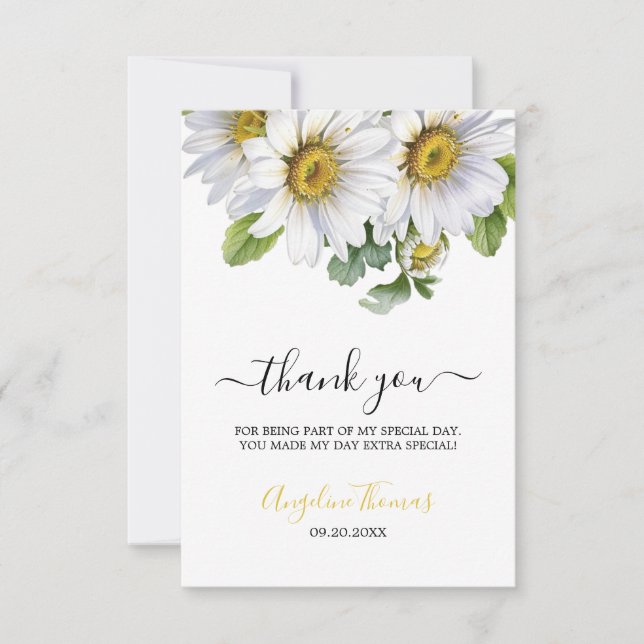 Carte De Remerciements Fleurs de marguerite blanche Script Anniversaire (Devant)