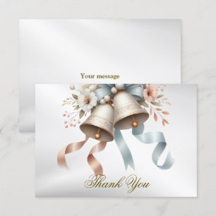 Carte De Remerciements Fleurs de mariage cloches Rubans bleu rose Beau