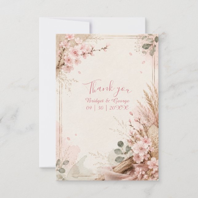 Carte De Remerciements Fleurs de mariage rustiques Boho Sakura (Devant)