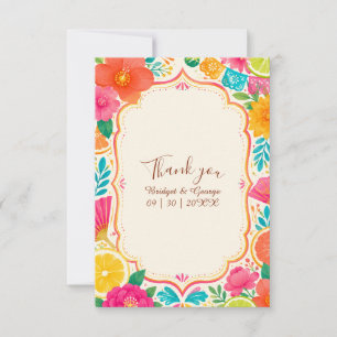 Carte De Remerciements Fleurs de mariage tropicales citronnées lumineuses
