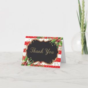 Carte De Remerciements Fleurs de Noël Rouge Noir Or Paillettes Confettis