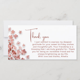 Carte De Remerciements Fleurs de paillettes roses Fleur Femme Anniversair