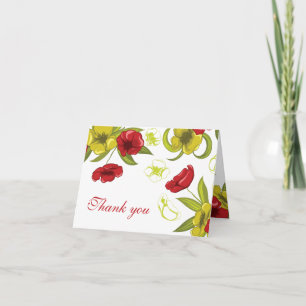 Carte De Remerciements Fleurs de pavot rouge et vert citron mariage remer