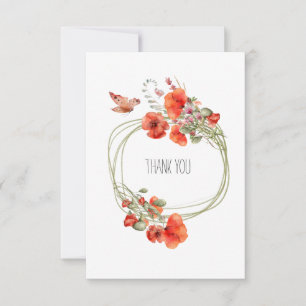 Carte De Remerciements Fleurs de pavot rouge Wreath Aquarelle Art