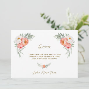 Carte De Remerciements Fleurs de Pêche Blanches Baby shower espagnol Grac