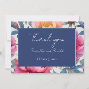 Carte De Remerciements Fleurs de Pêche et de Pivoine Rose Mariage Remerci