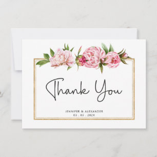 Carte De Remerciements Fleurs de Pivoine en Aquarelle Rose Floral