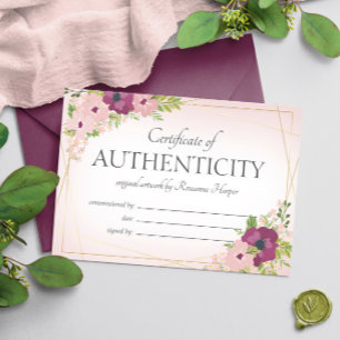 Carte De Remerciements Fleurs de Plum Blush Certificat d'authenticité