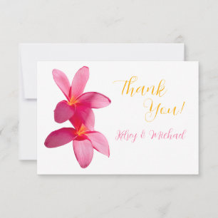 Carte De Remerciements Fleurs de Plumeria Rose, Mariage Tropical et Flora