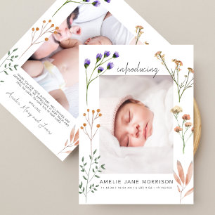 Carte De Remerciements Fleurs de Prairie Boho 2 Photos Baby Shower