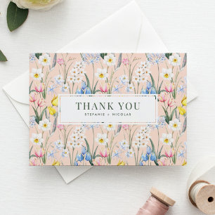 Carte De Remerciements Fleurs de printemps à l'aquarelle Mariage botaniqu