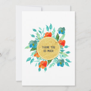 Carte De Remerciements Fleurs de printemps aquarelles cercle feuille d'or
