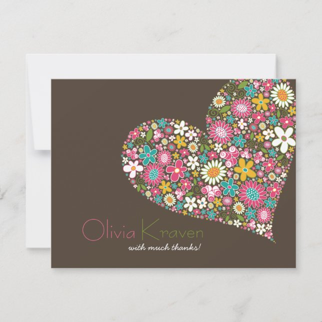 Carte De Remerciements Fleurs de printemps Cœur Amour Mariage Baby Shower (Devant)