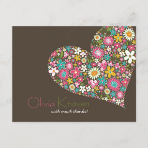 Carte De Remerciements Fleurs de printemps Cœur Amour Mariage Enterrement