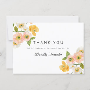 Carte De Remerciements Fleurs de printemps colorées 80e anniversaire