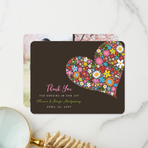 Carte De Remerciements Fleurs de printemps colorées Coeur Mariage lunaire