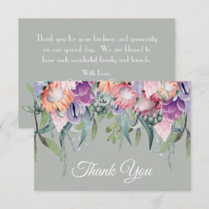 Carte De Remerciements Fleurs de Protea à l'aquarelle tropicale exotique 