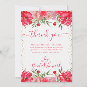 Carte De Remerciements Fleurs de Quinceanera d'été rose et blush