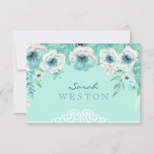 Carte De Remerciements Fleurs de remerciement aquarelle vert menthe et bl