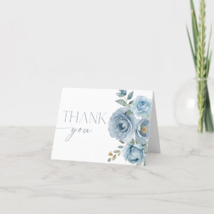 Carte De Remerciements Fleurs de rose florales boho bleu poussiéreux