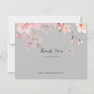 Carte De Remerciements Fleurs de Sakura rose chic sur gris