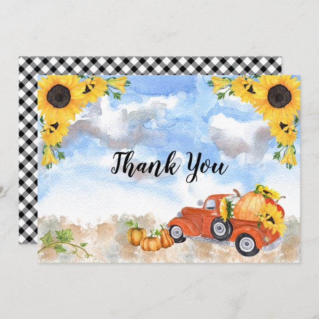 Carte De Remerciements Fleurs de soleil Boho | Baby shower Citrouille pou (Devant / Derrière)