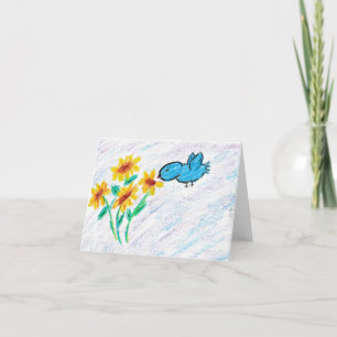 Carte De Remerciements Fleurs de soleil jaunes avec Oiseau bleu