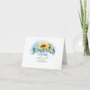 Carte De Remerciements Fleurs de soleil jaunes et Mariage bleu Hydrangea