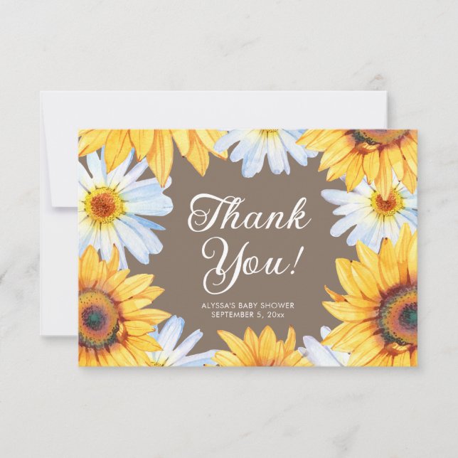 Carte De Remerciements Fleurs de soleil jaunes marguerites Baby shower Me (Devant)
