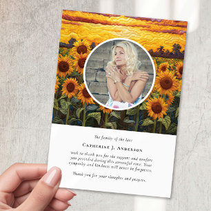 Carte De Remerciements Fleurs de soleil rustiques Photo Sympathy Funeral 